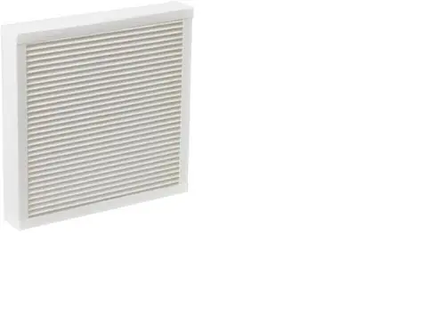 Produktbild des STIEBEL ELTRON Filterkassette FMK F7LP-1 (Artikelnummer 233868), ein weißer Luftfilter mit Lamellenstruktur in einem weißen Rahmen.